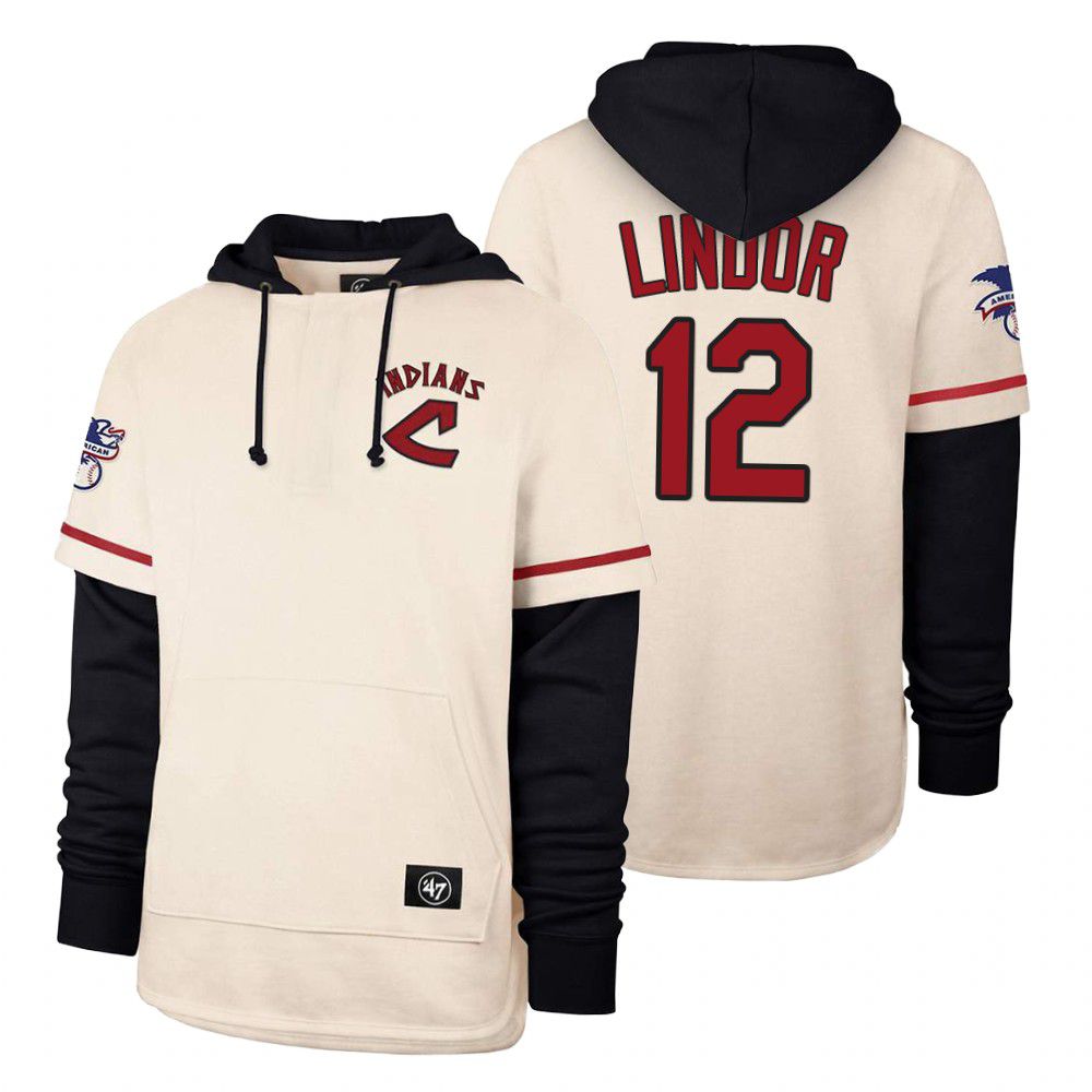 Men Cleveland Indians #12 Lindor Cream 2021 Pullover Hoodie MLB Jersey->customized mlb jersey->Custom Jersey